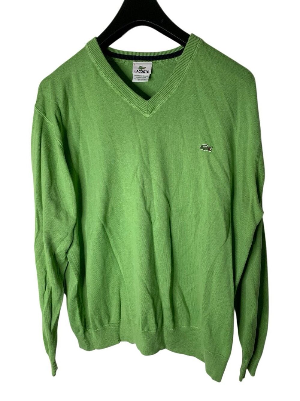 Lacoste 100% cotton v neck sweater brat green men's size 7